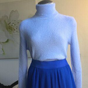 SCHRISTINA CO Turtleneck Soft Knit Sweater Pullover Fuzzy Fluffy Light Blue L/XL